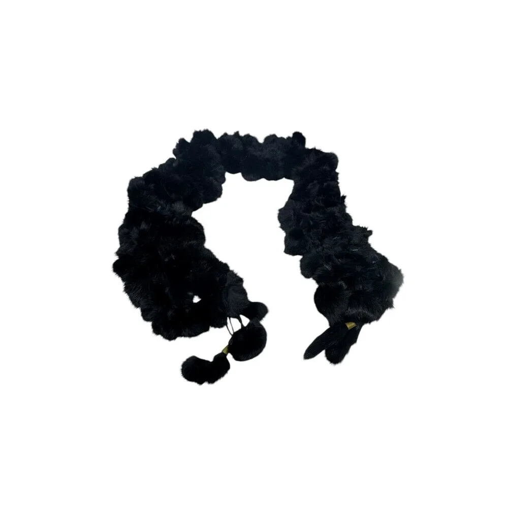 Belle Fare Hoya knitted rex rabbit ruffle scarf real fur